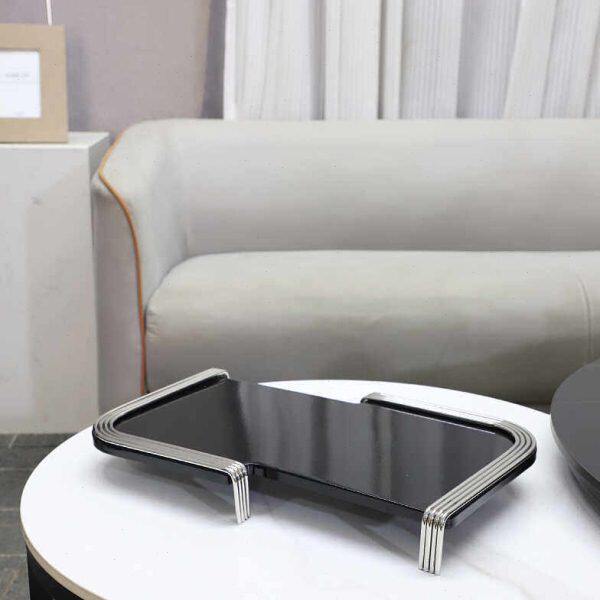 现代黑色金属托盘摆件轻奢样板房客厅售楼处酒店桌面茶几软装饰品