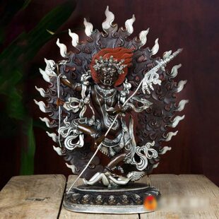 尼泊尔狮面空行母铜像 西藏现代桌面10寸紫铜镀银空行母神