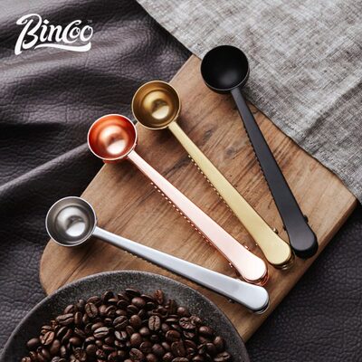 Bincoo咖啡豆不锈钢长柄量勺封口密封夹子勺子两用咖啡器具配件