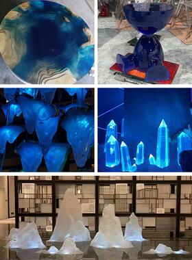 酒店商场大型透明树脂水晶雕塑定制创意抽象落地浪花艺术摆件制做