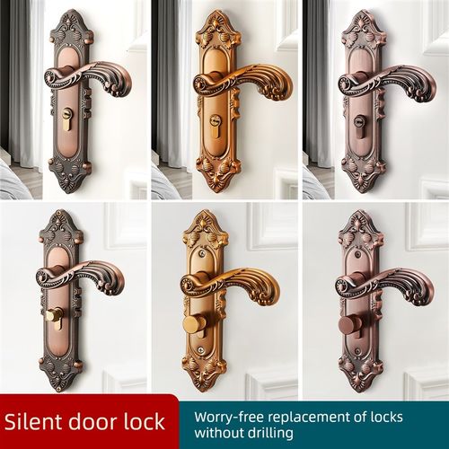 卧室门锁家用万能卧室门锁静音老式门把手旧门更换锁实木套装