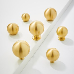 铜拉手纯铜黄铜柜门拉手轻奢法式 衣柜把手简约金色圆形单孔小拉手