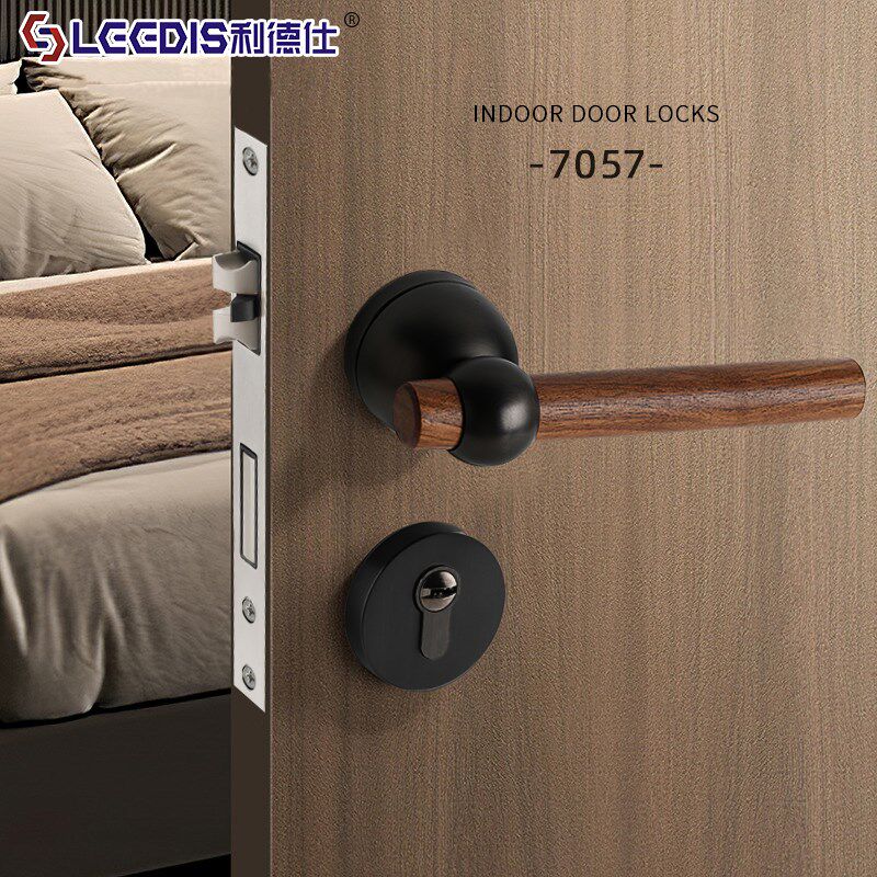 美式复古胡桃木家用室内卧室门锁中式原木风实木门把手静音房门锁
