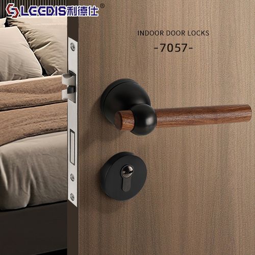 美式复古胡桃木家用室内卧室门锁中式原木风实木门把手静音房门锁