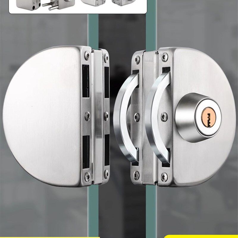免打孔玻璃门锁不锈钢加厚店铺档口办公室单门双开无框玻璃锁免钉