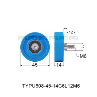 45包胶轴承626 608聚氨酯PU滚轮轴M6M8M10螺杆轴承 外径30
