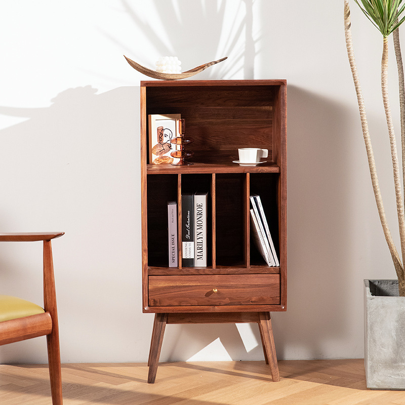 北欧黑胡桃木全实木书柜现代简约樱桃木杂志柜客厅储物轻奢书架柜