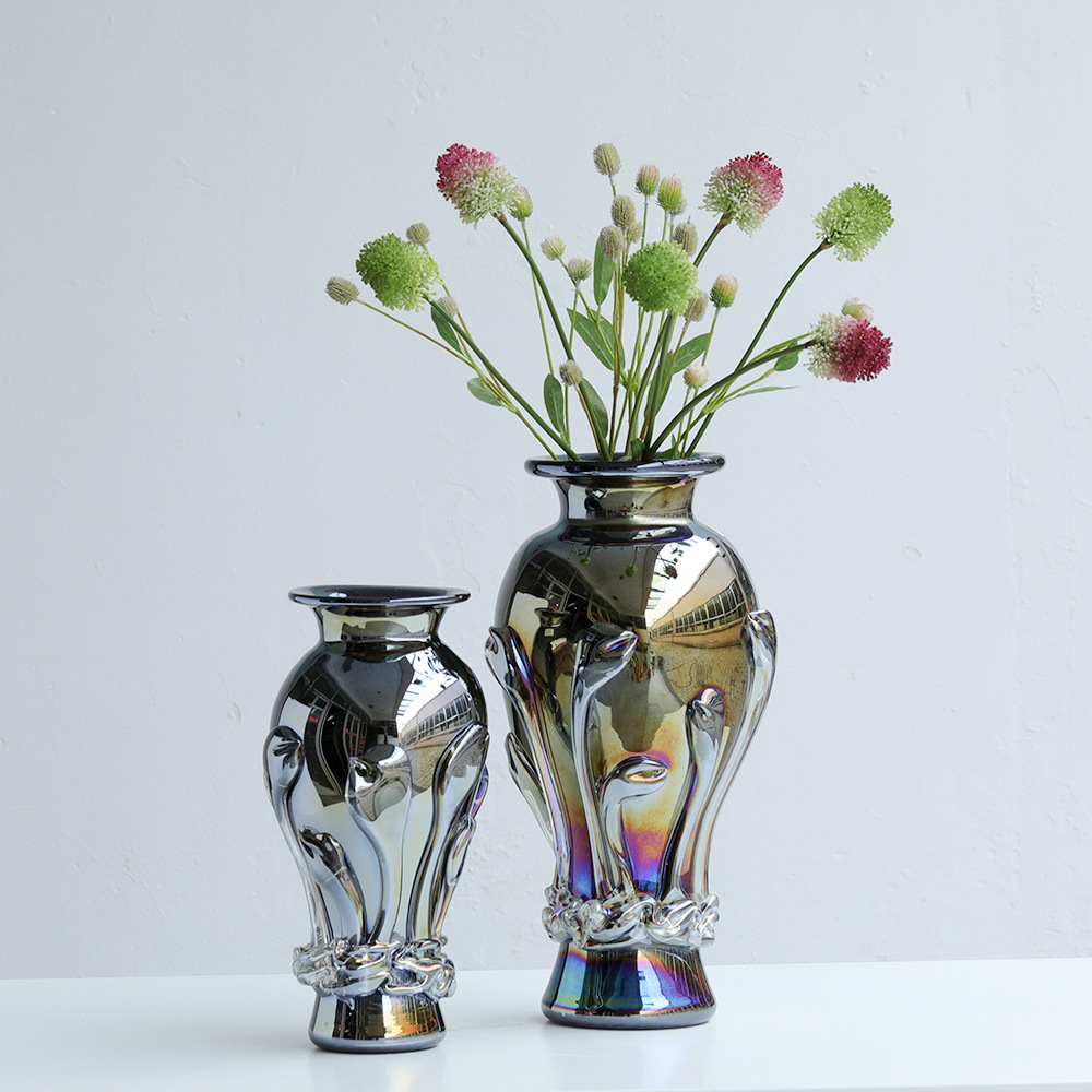简约复古大气高端电镀厚重玻璃花瓶大号落地摆件设计师软装装饰品