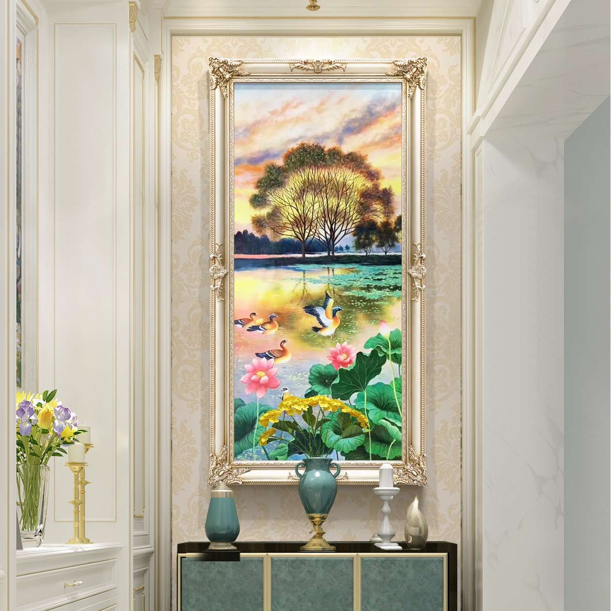 手绘油画玄关装饰画美式动物风景油画欧式过道挂画入户大芬村壁画图片