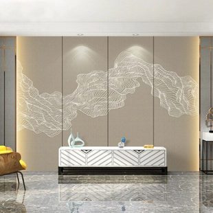 5d现代新中式 素色客厅电视背景墙壁纸影视墙壁画卧室墙布抽象山水