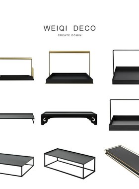 新中式创意铁艺方形m手提托盘摆件样板房家居桌面软装饰品架子摆