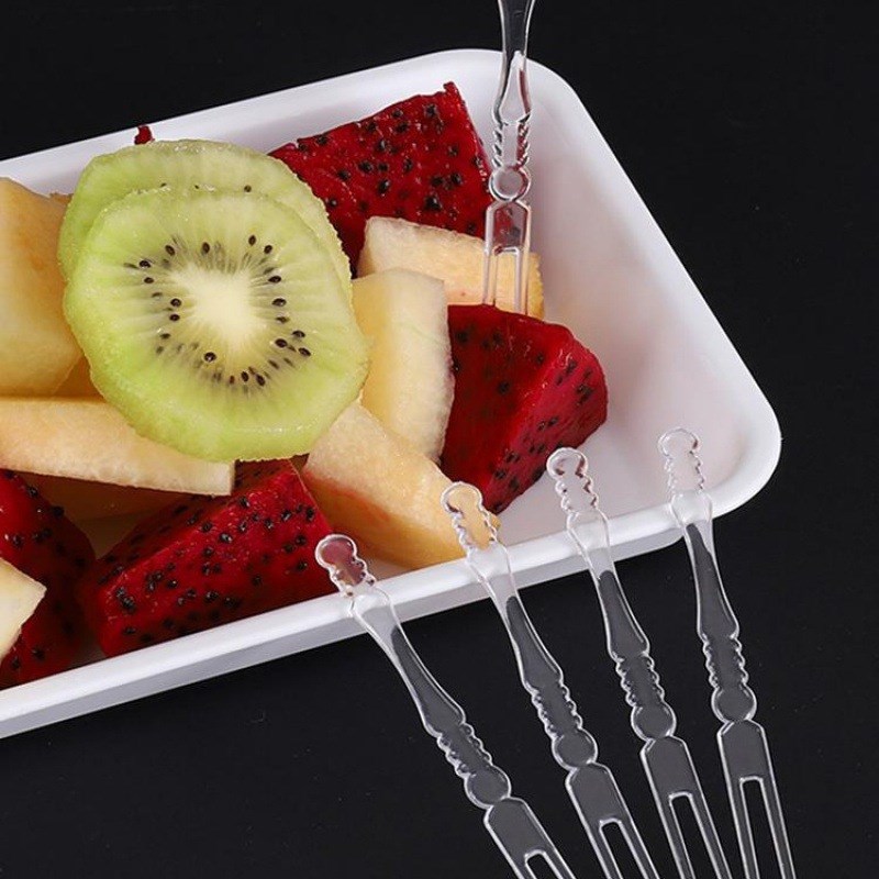 一次性家用插水果叉子儿童宝宝不伤嘴收纳罐竹节塑料食品级叉