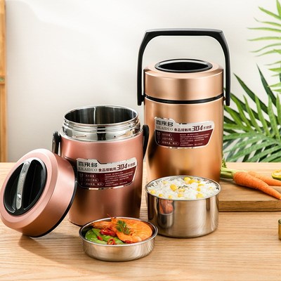 304不锈钢真空保温提锅三层大容量焖烧真空Bento Box便当盒饭盒