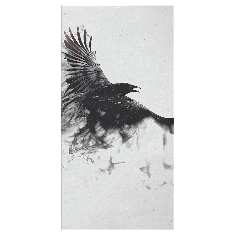 现代简约墨烟黑白风格插画乌鸦客厅房间玄关挂画壁画无框画装饰画图片