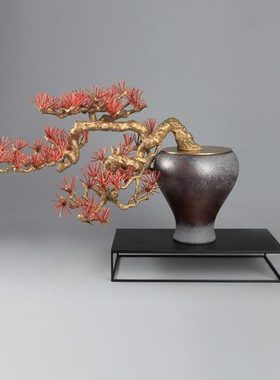 现代新中式创意摆件软装饰品禅意客厅样板房间金属迎客松批量定制