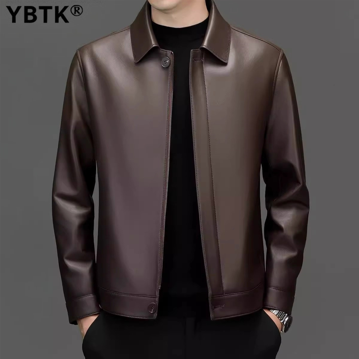 官方正品绵羊皮真皮皮衣男秋冬季翻领休闲皮夹克潮流机车服外套