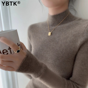 鄂尔多斯市100纯山羊绒衫女秋冬季高端正品半高领打底加厚毛衣女