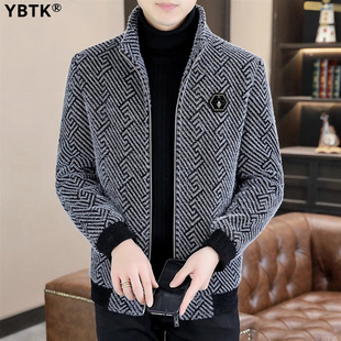 高端金貂绒夹克男2025年秋季新款加绒加厚休闲外套保暖毛衣大衣男