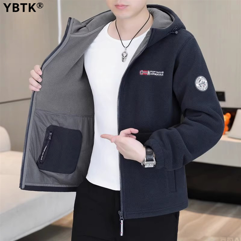 官方正品户外防寒抓绒衣男款连帽