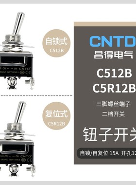 CNTD昌得C512B单极15A双投双掷拨动摇头钮子开关3脚2档防水帽摇臂