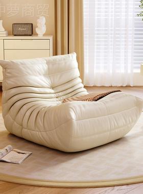 沙发休休闲款榻榻米毛虫睡椅可毛毛QWU抓科技单闲人红毛毛虫绒布