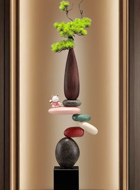 入户玄关细长竖高级感花瓶摆件时来运转客厅壁龛意式X中古陶瓷装