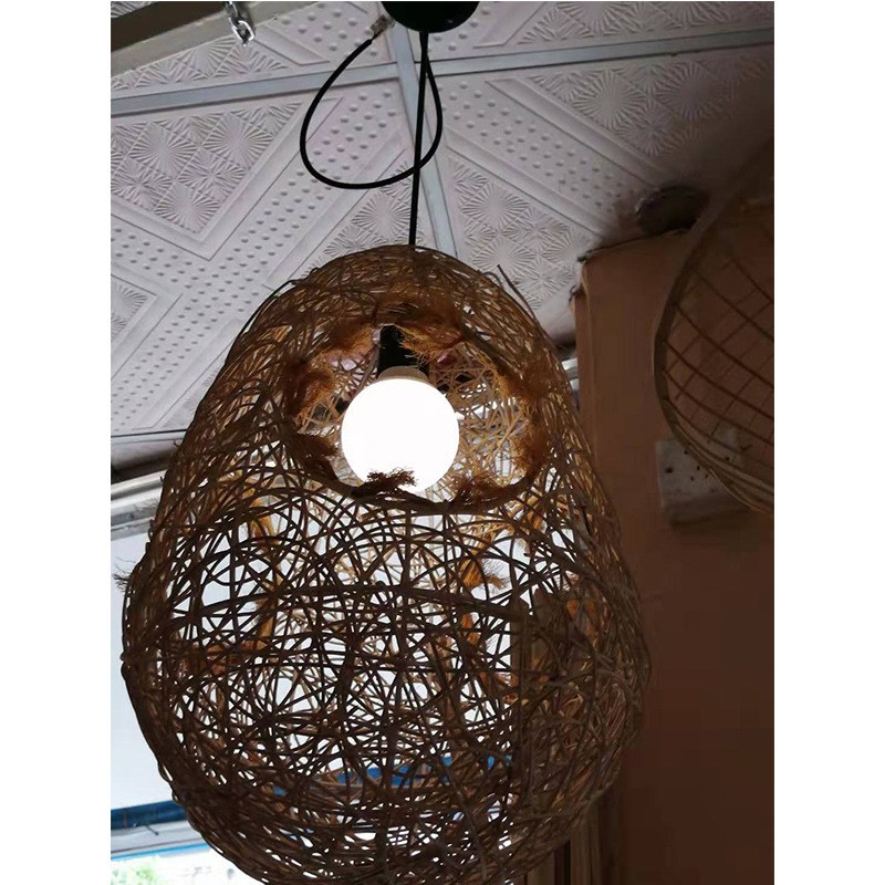 现代中式吊灯工程定制复t古中式竹艺吊灯卧室餐厅东南亚风格竹编