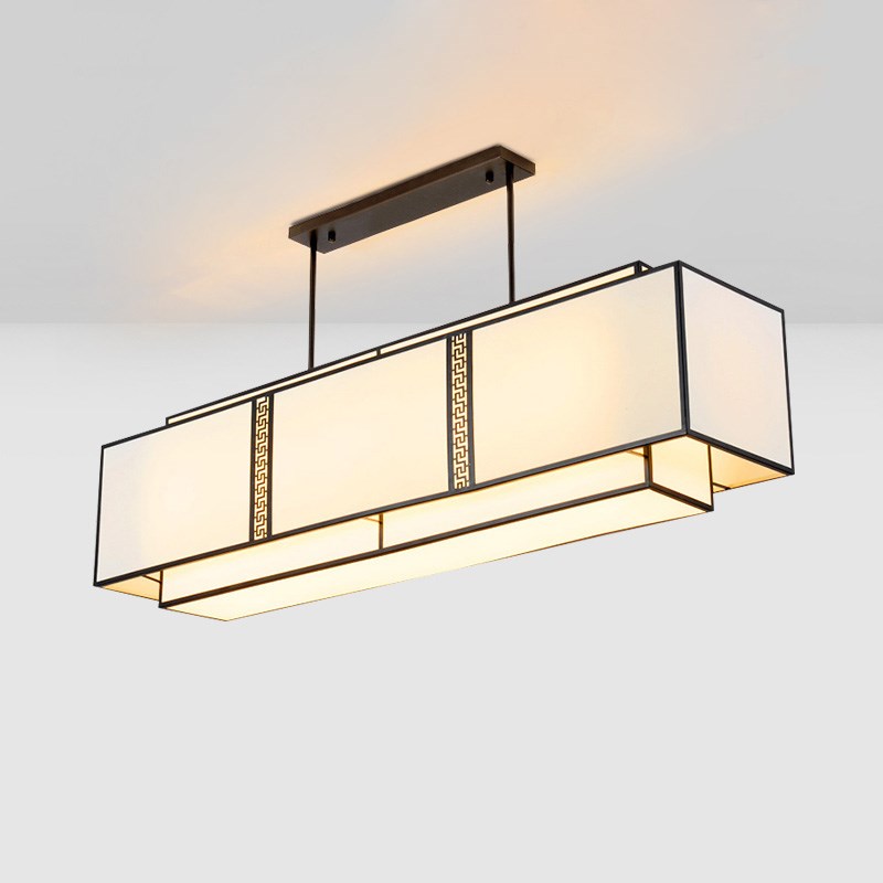 新中式餐厅c吊灯长方形布艺灯具现代简约仿古饭厅餐吧台茶室书房