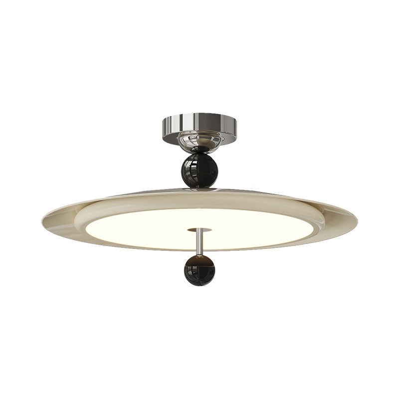 奶油风中古侘寂风卧室吊灯全光谱飞碟灯法式胡桃木纹房.间主卧吸