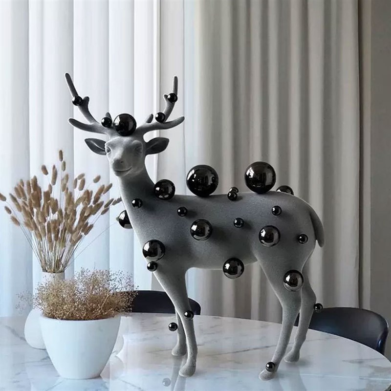 现代轻奢艺术镶球梅花鹿摆件样板间客F厅玄关大厅酒店创意软装饰