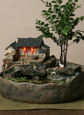 桌面微景观小鱼缸流水摆件循环水客厅办公室装饰开业乔迁新居礼品