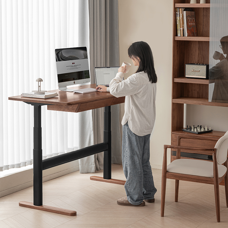 实木电动升降书桌智能北美黑胡桃木电脑办公家用工作台学习桌良年