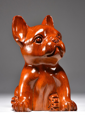 花梨木雕狗摆件十二生肖狗实木家居客厅电视柜办公装饰红木工艺品