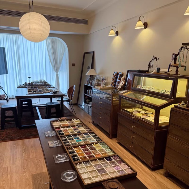 复古珠宝展示柜中古风首饰陈列柜玻璃橱窗陈列架古玩玉器翡翠展柜