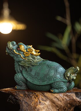 国潮精品青砂石福寿龟动物招财摆件创意办公室客厅玄关桌面装饰品