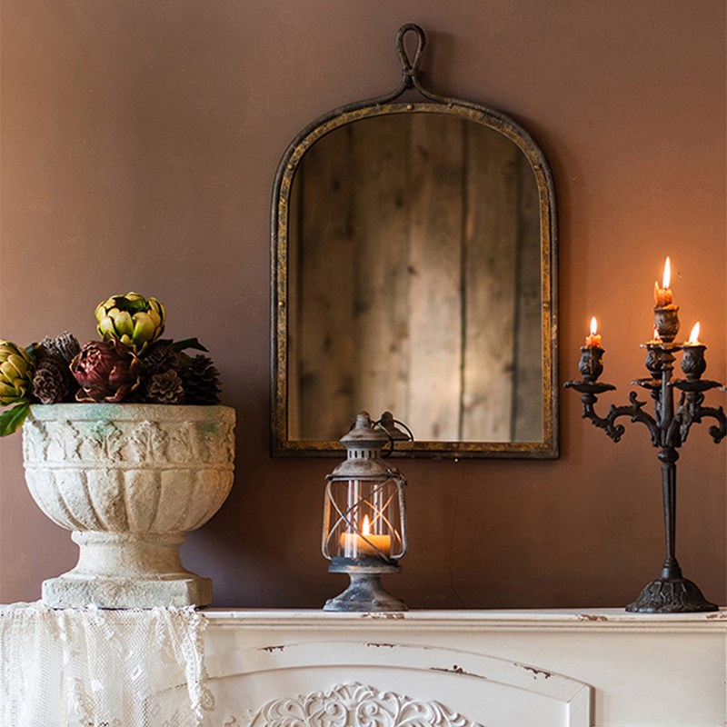 铁艺复古做旧装饰化妆镜挂饰梳妆台不规则镜子浴室穿衣镜试衣镜