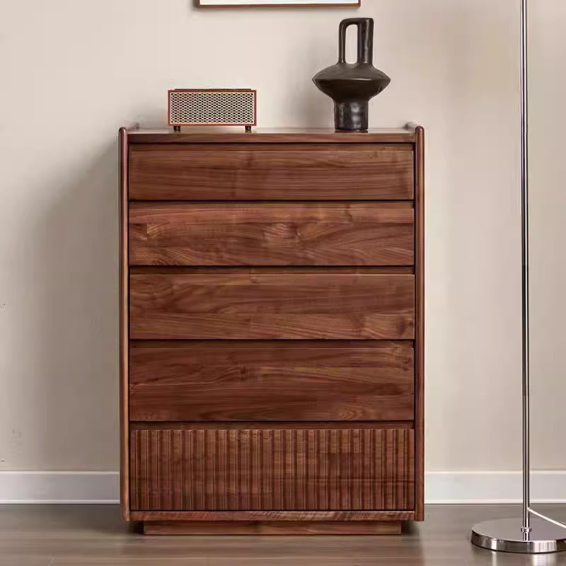 北美黑胡桃木五斗柜现代简约实木卧室收纳柜客厅抽屉式沙发边立柜