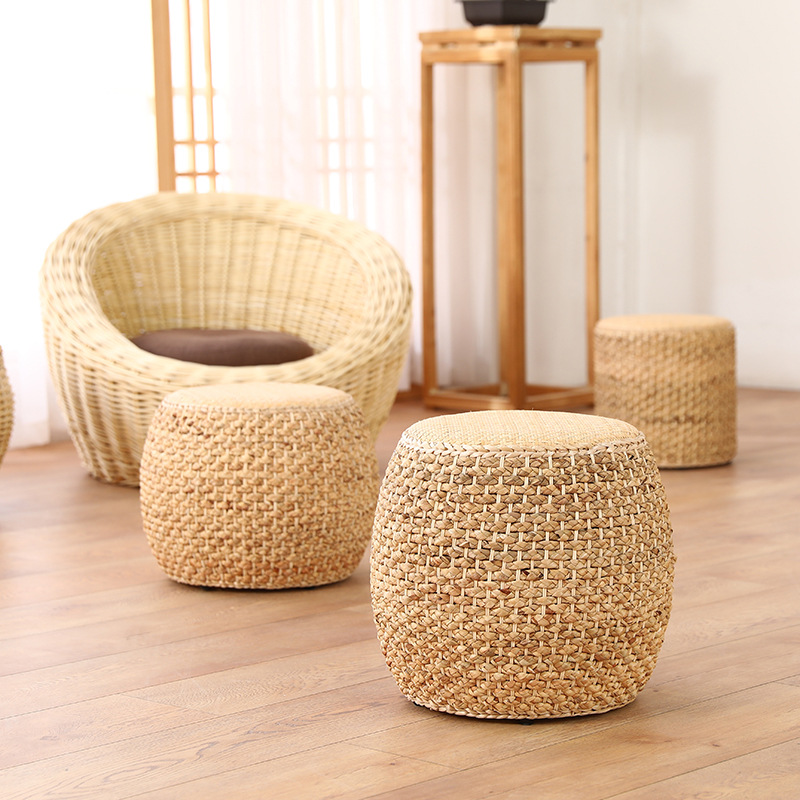 藤编矮凳圆凳手工草编坐墩沙发茶几凳子家用客厅小板凳收纳家居