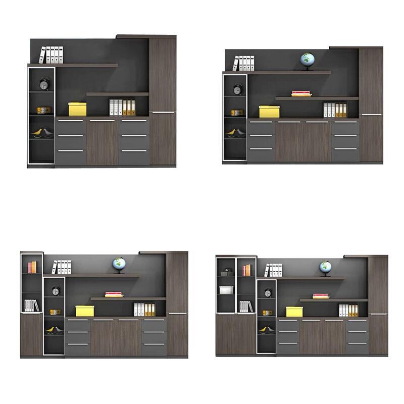 文件柜办公室背景柜落地柜储物柜带抽屉简约现代木质玻璃门书柜