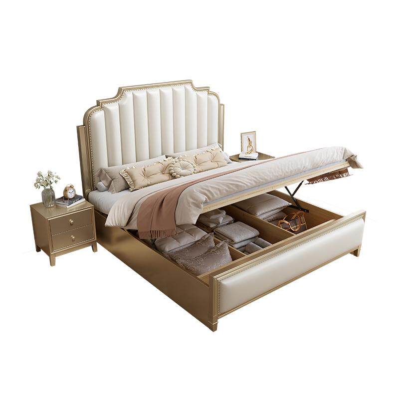 美式轻奢实木床1.8米双人大床现代简约风主卧1.5米单人床储物婚床