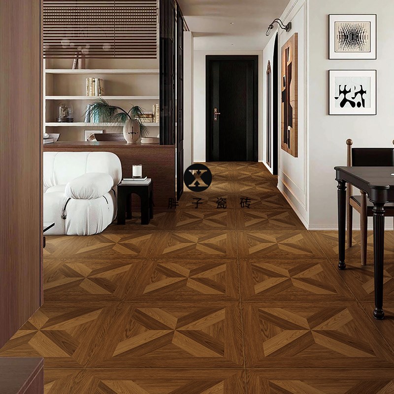 法式复古凡尔赛木纹砖600X600客F厅卧室拼花地砖中古风仿木纹瓷砖