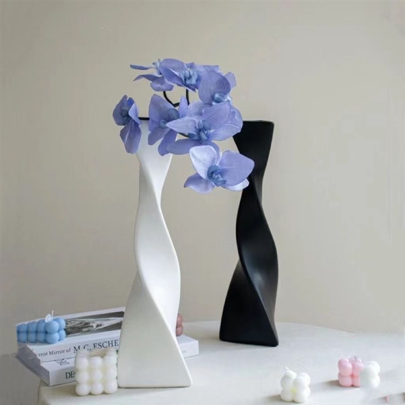 欧式艺术简约陶瓷花瓶客厅干花扭转几何亚光O黑白创意家居软装饰
