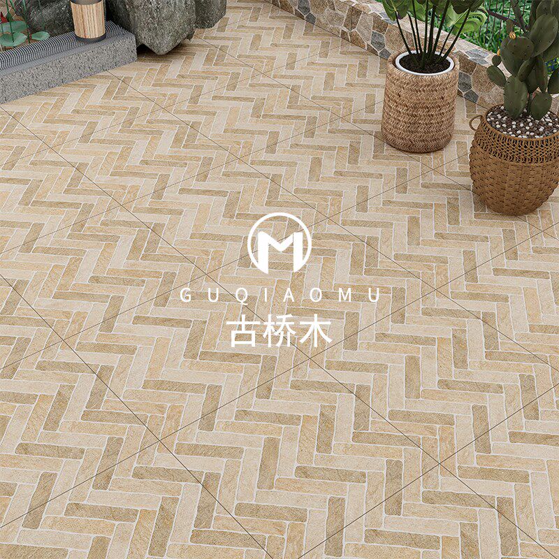 徽派条纹拼花仿古砖600X60A0户外庭院地砖院子花园青砖瓷砖防滑