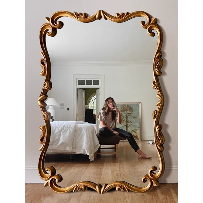 法式复古全身镜实木做旧大镜子欧式靠墙落N地镜试衣镜壁挂穿衣镜