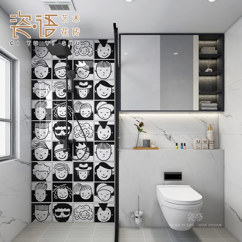 卫生间可爱c卡通动漫娃娃头墙砖背景墙全瓷瓷砖800*800浴室花砖