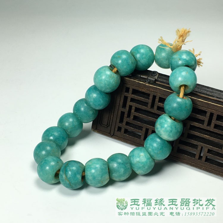 古玩仿老玉器包浆老天河石算盘珠大孔高古蓝珠子天T河石手链配珠