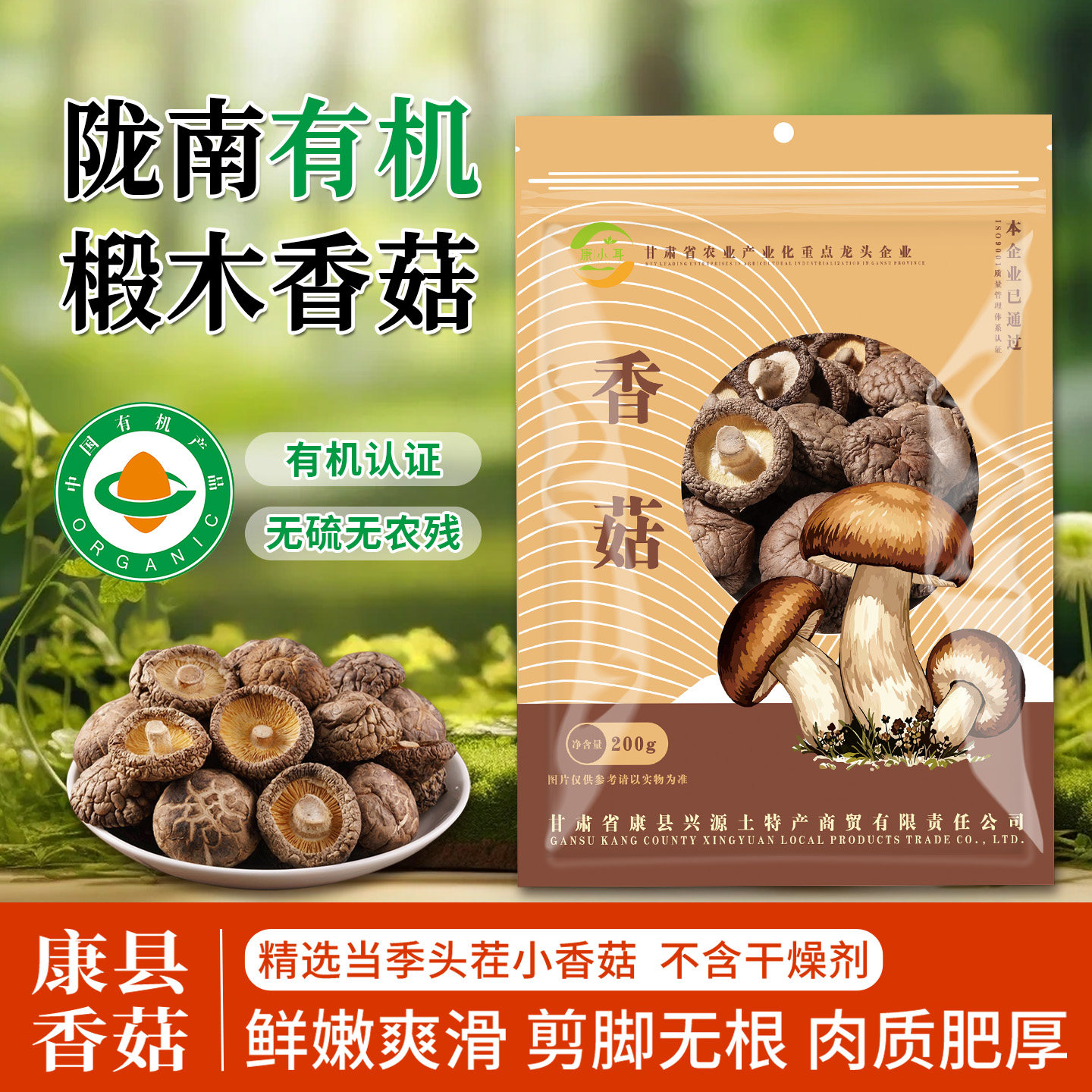 康小耳有机椴木香菇干货甘肃康县小香菇煲汤农家优质干香菇肉厚