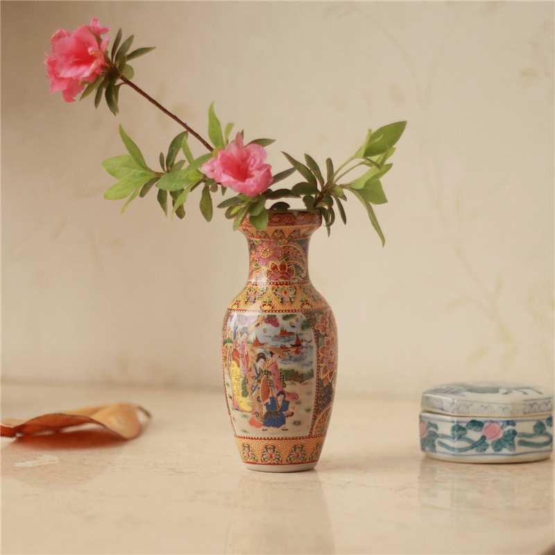 釉下彩老货怀旧粉彩手绘青花陶瓷花瓶水培花瓶花器摆件软装饰品