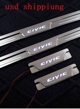 适用于12-16 civic 思域不锈钢带灯门槛条迎宾踏板 scuff plate
