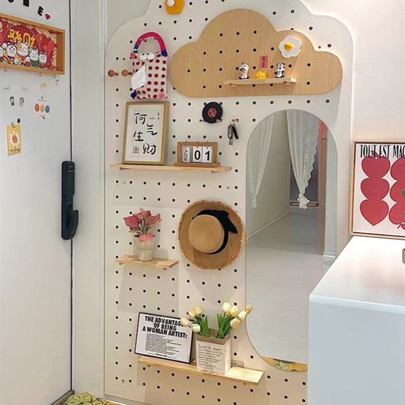 洞洞板穿衣镜一体定制电表箱入户玄关带镜子高清收纳置物架